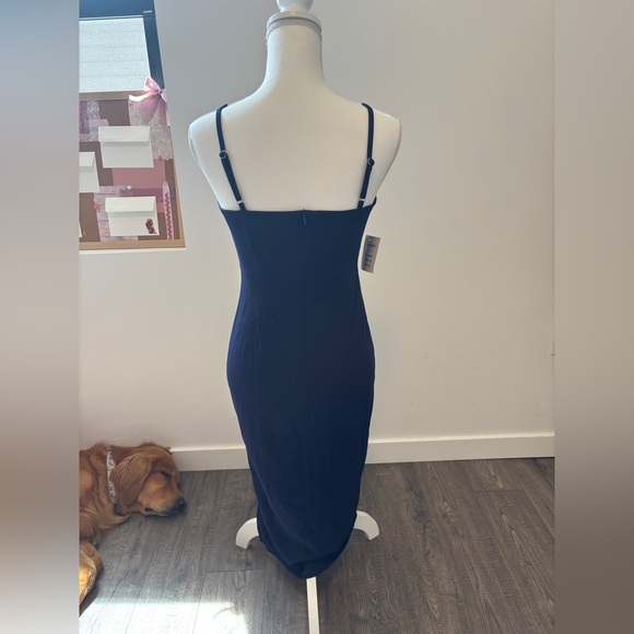 Sophisticated Navy Blue Asymmetric Women's Dress - Picture 2 of 2